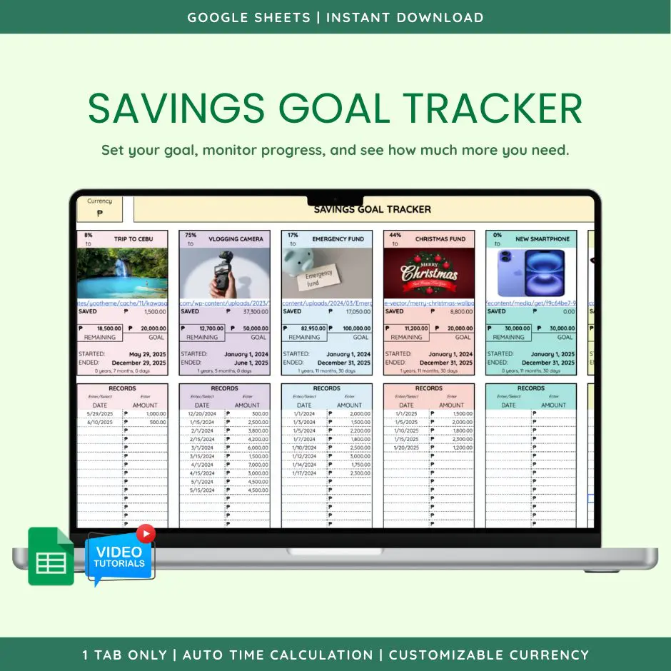 Savings Goal Tracker (Google Sheet Template) preview