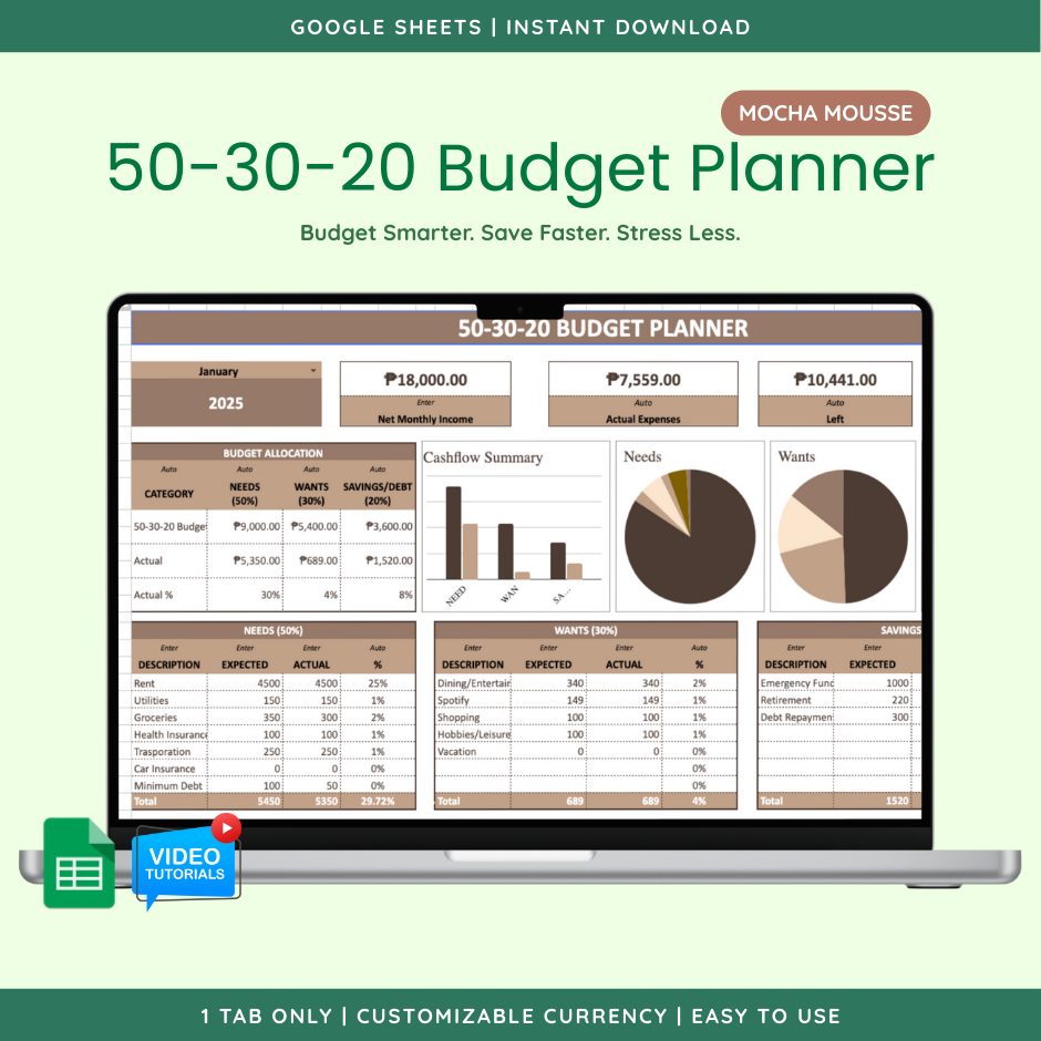 50-30-20 Budget Planner (Google Sheet Template)