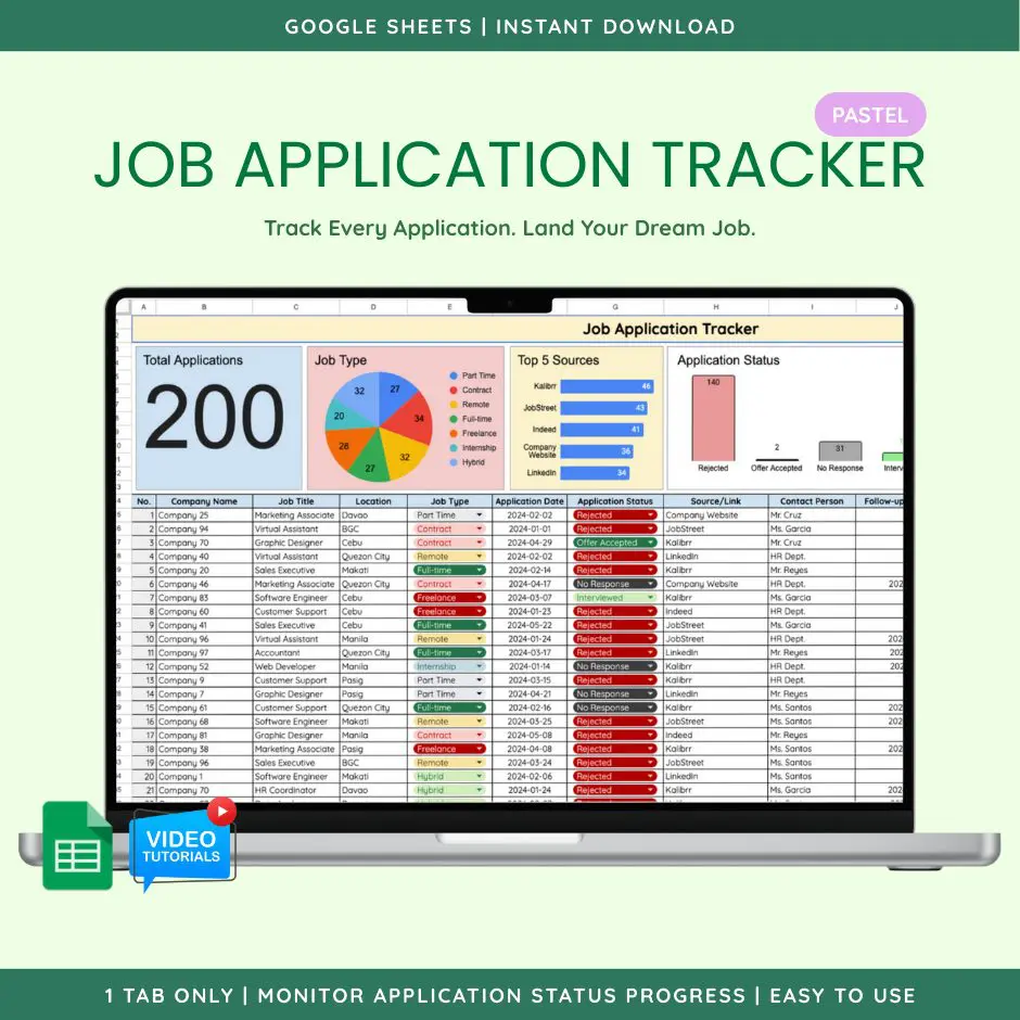 Job Application Tracker (Google Sheet Template) preview