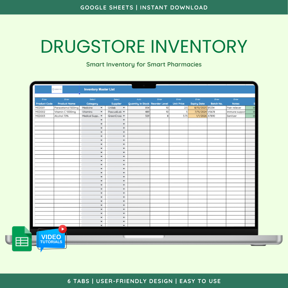 Drugstore Inventory (Google Sheet Template) — view 4