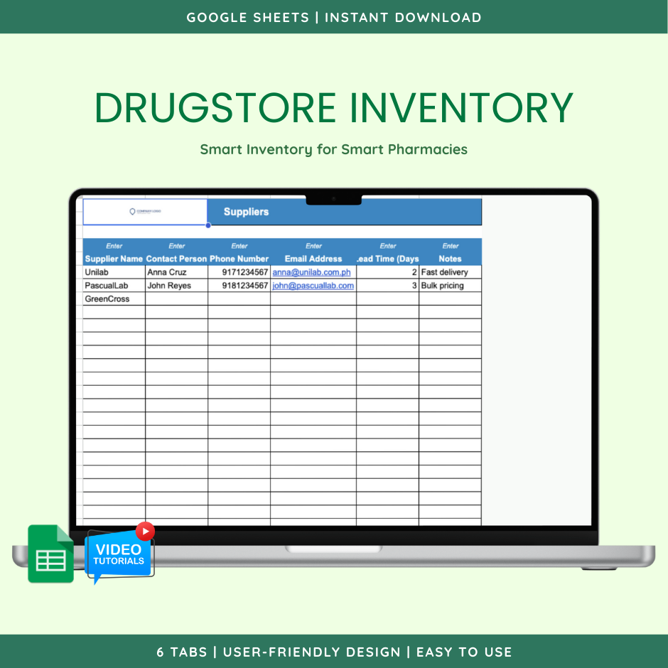 Drugstore Inventory (Google Sheet Template) — view 3
