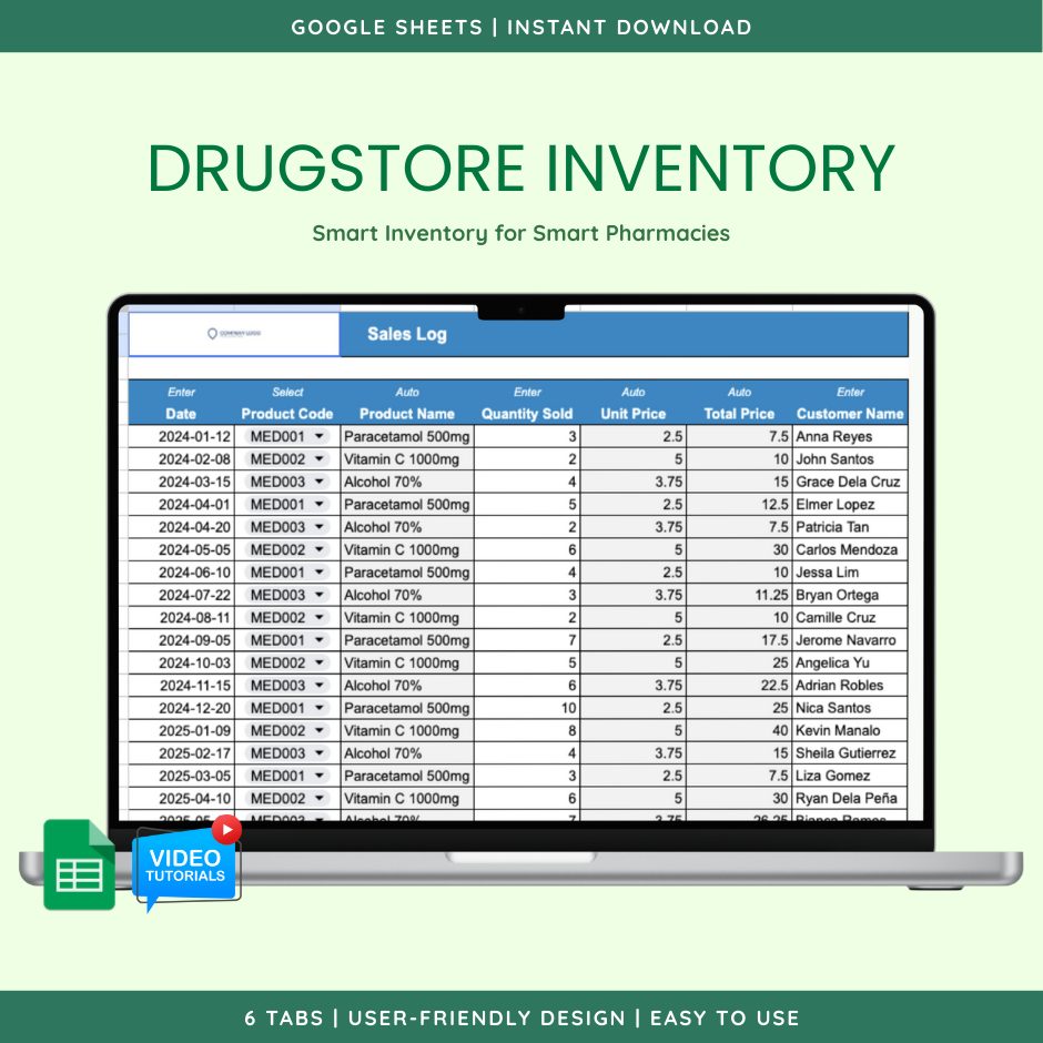 Drugstore Inventory (Google Sheet Template) — view 2