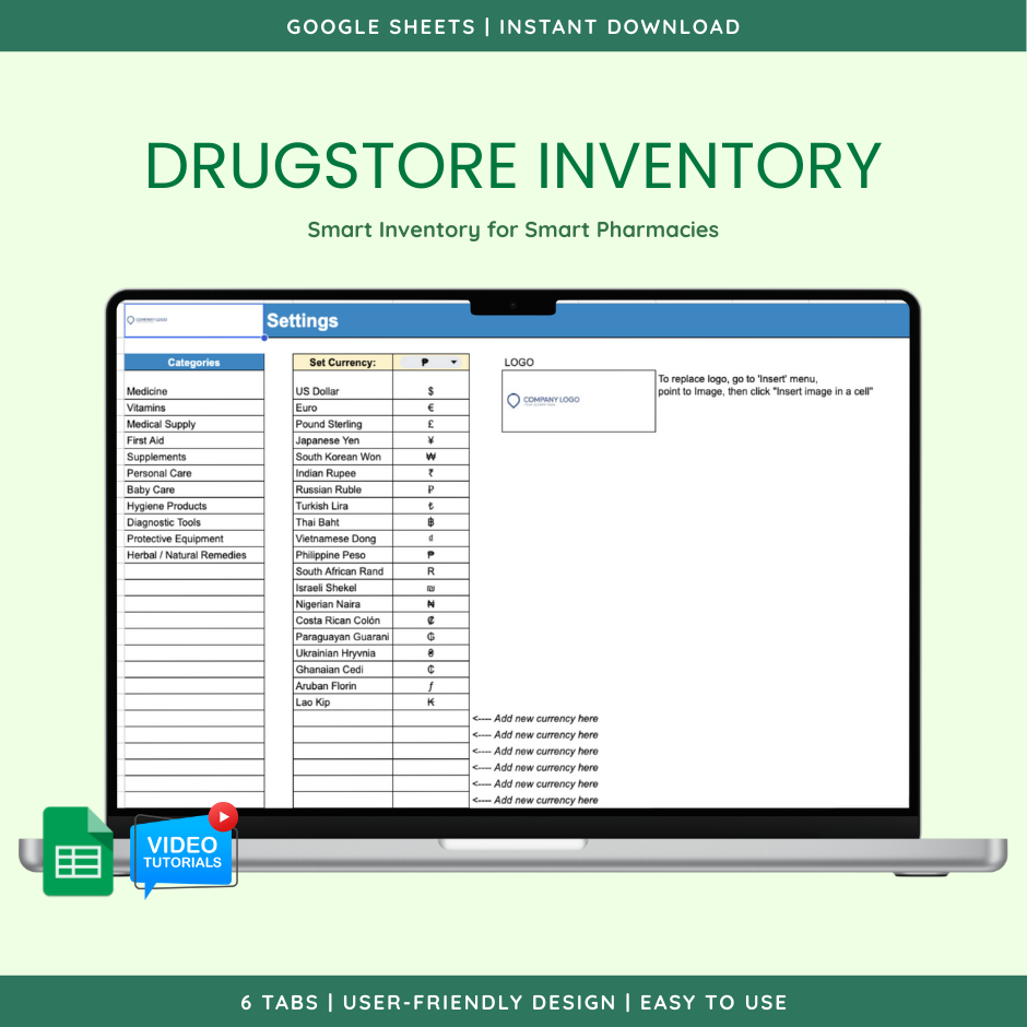 Drugstore Inventory (Google Sheet Template) — view 1