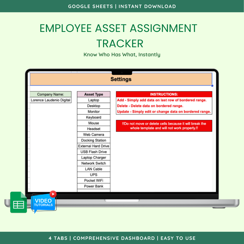 Employee Asset Assignment Tracker (Google Sheet Template) — view 3