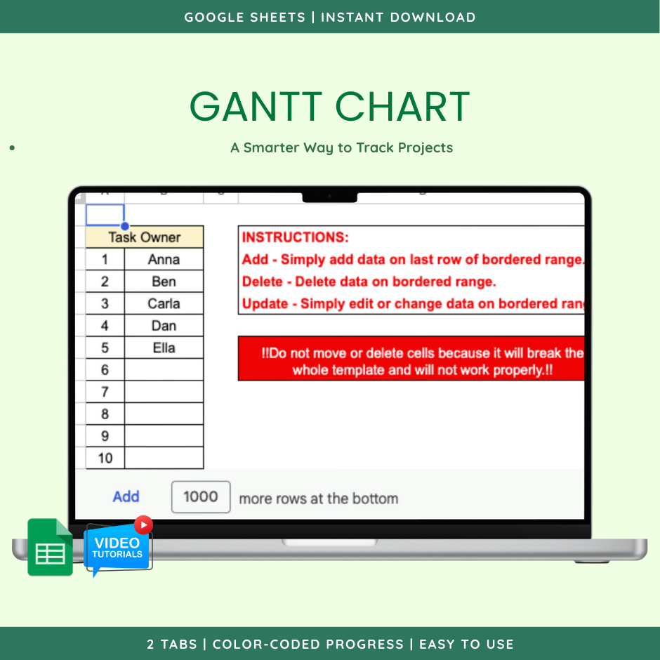 Gantt Chart (Google Sheet Template) — view 1