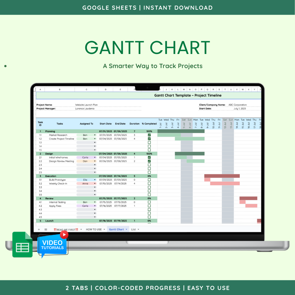 Gantt Chart (Google Sheet Template) preview