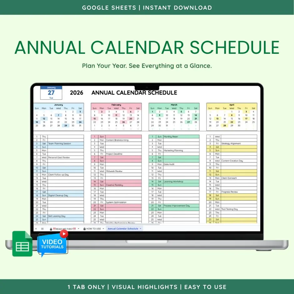 Annual Calendar Schedule (Google Sheet Template) preview