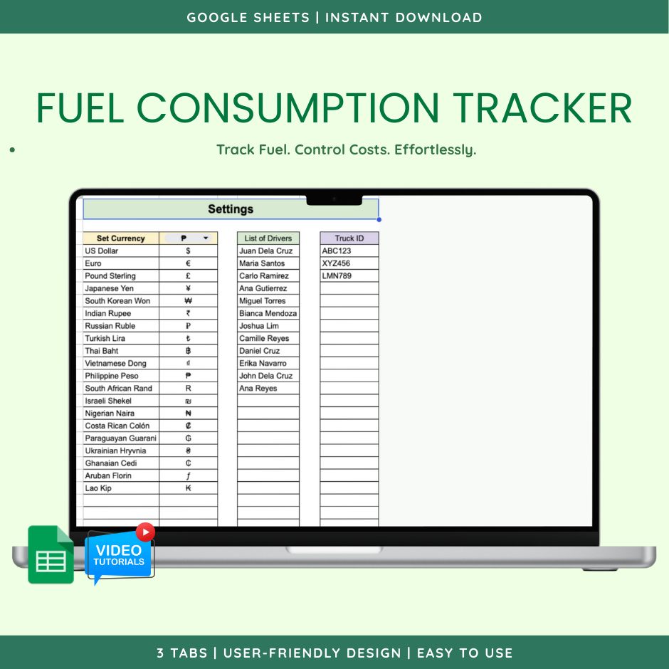 Fuel Consumption Tracker (Google Sheet Template) — view 2