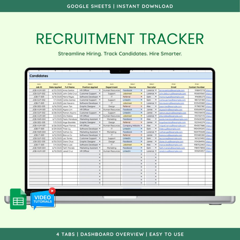 Recruitment Tracker (Google Sheet Template) — view 1