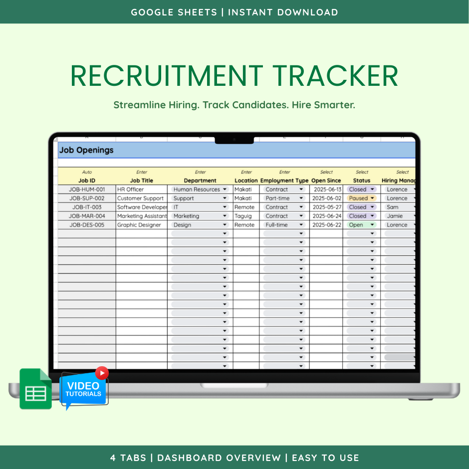 Recruitment Tracker (Google Sheet Template) — view 2