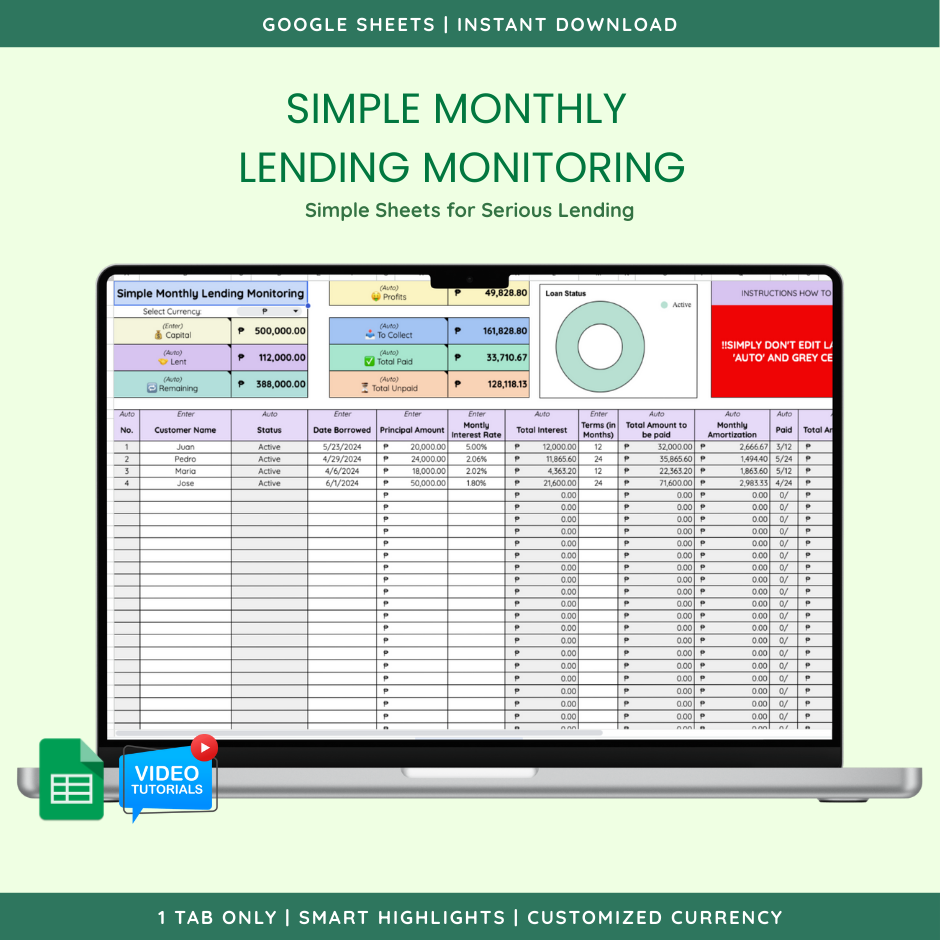 Simple Monthly Lending Monitoring (Google Sheet Template) preview