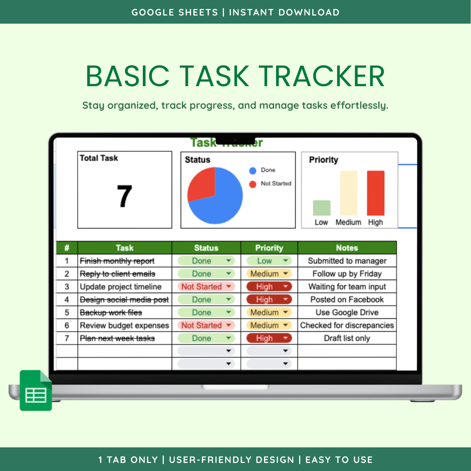 [FREE] Basic Task Tracker (Google Sheets) preview