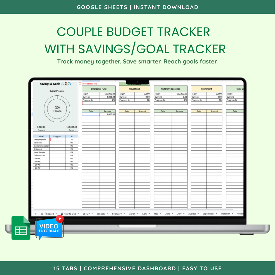 Couple Budget Tracker with Savings & Goals (Google Sheets Template) — view 2