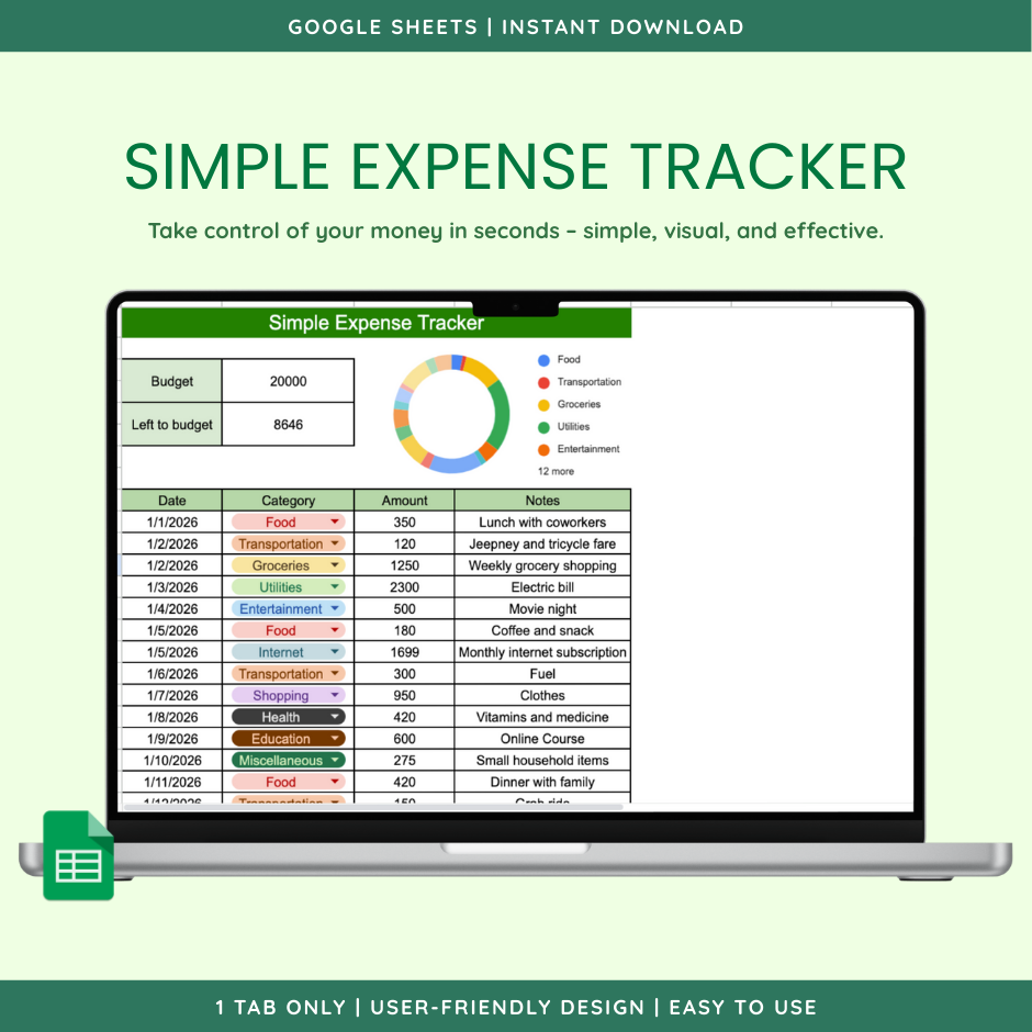 [FREE] Simple Expense Tracker (Google Sheet) preview