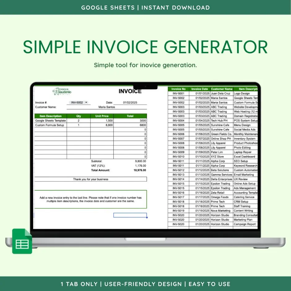 [FREE] Simple Invoice Generator (Google Sheet) preview