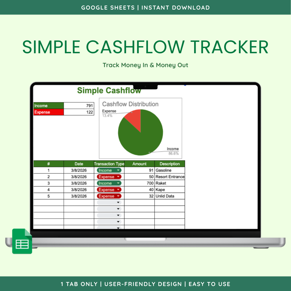 [FREE] Simple Cashflow (Money In & Money Out) Tracker (Google Sheet Template) preview