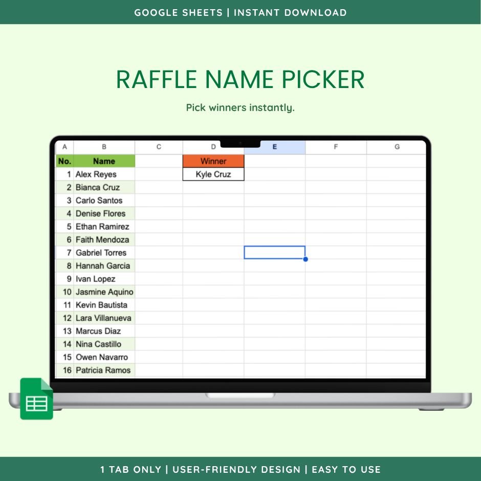[FREE] Raffle Name Picker (Google Sheets Template) preview