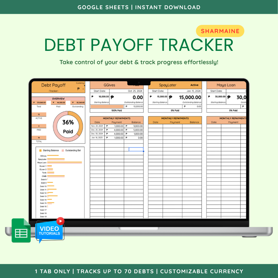 Debt Payoff Tracker (Google Sheet Template) — Sharmaine theme