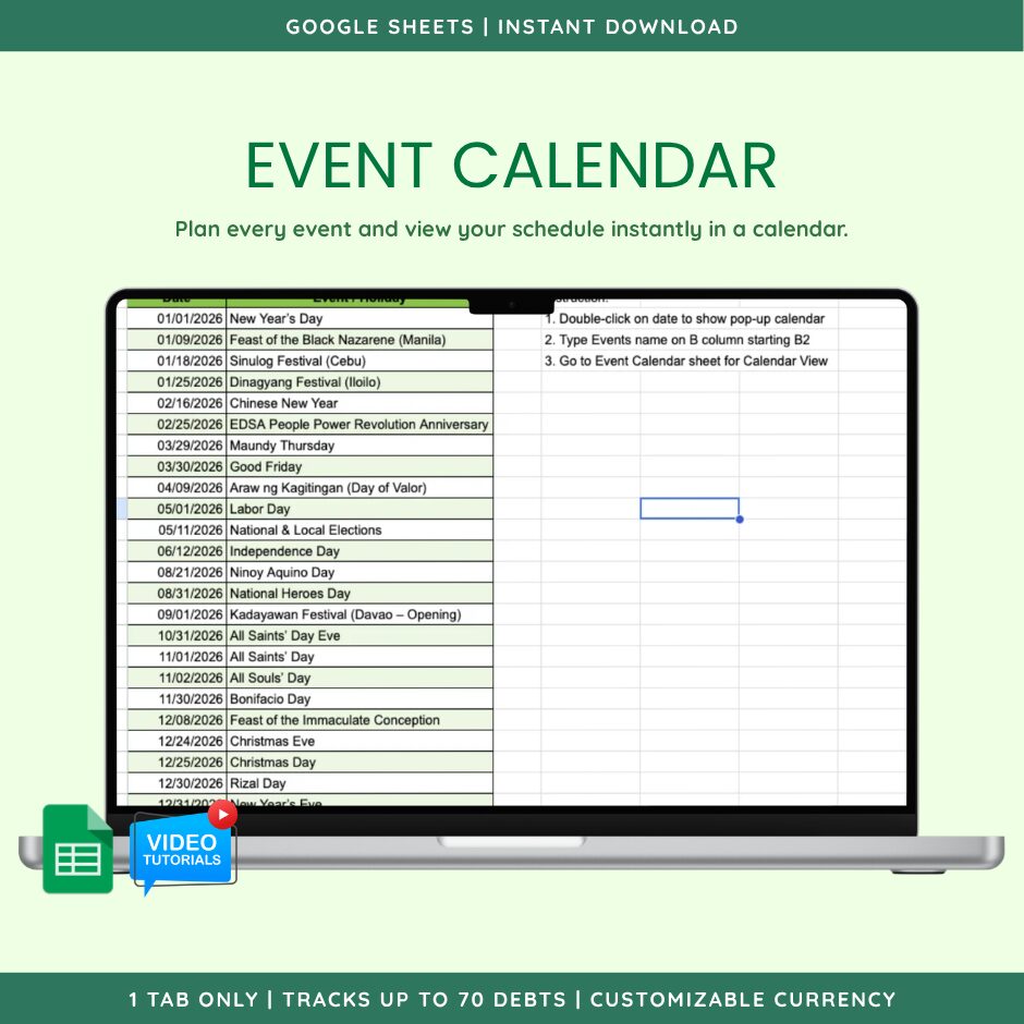 Event Calendar (Google Sheet Template) — view 1